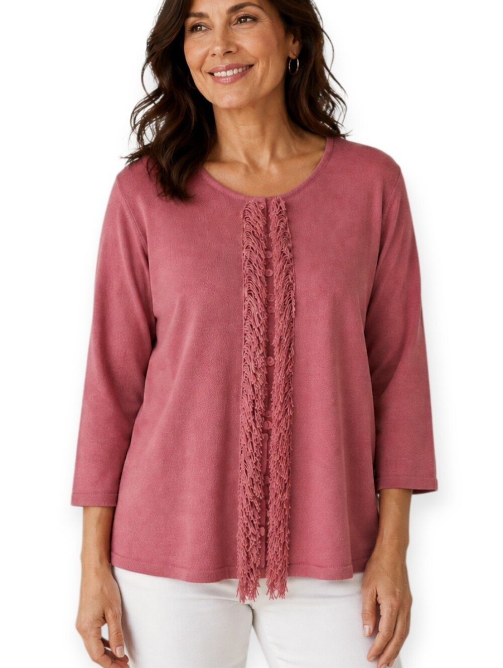Norton McNaughton Pink Button Front Cardigan Fringe Size XL